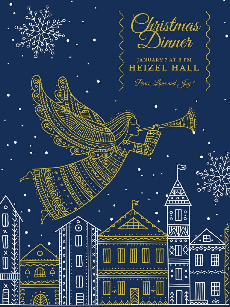 Traditional Christmas Dinner with Angel In City Illustration Poster US Tasarım Şablonu