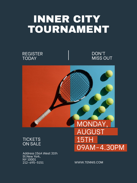 Inner Tennis Tournament Event Announcement with Racket Poster 36x48in Design Template