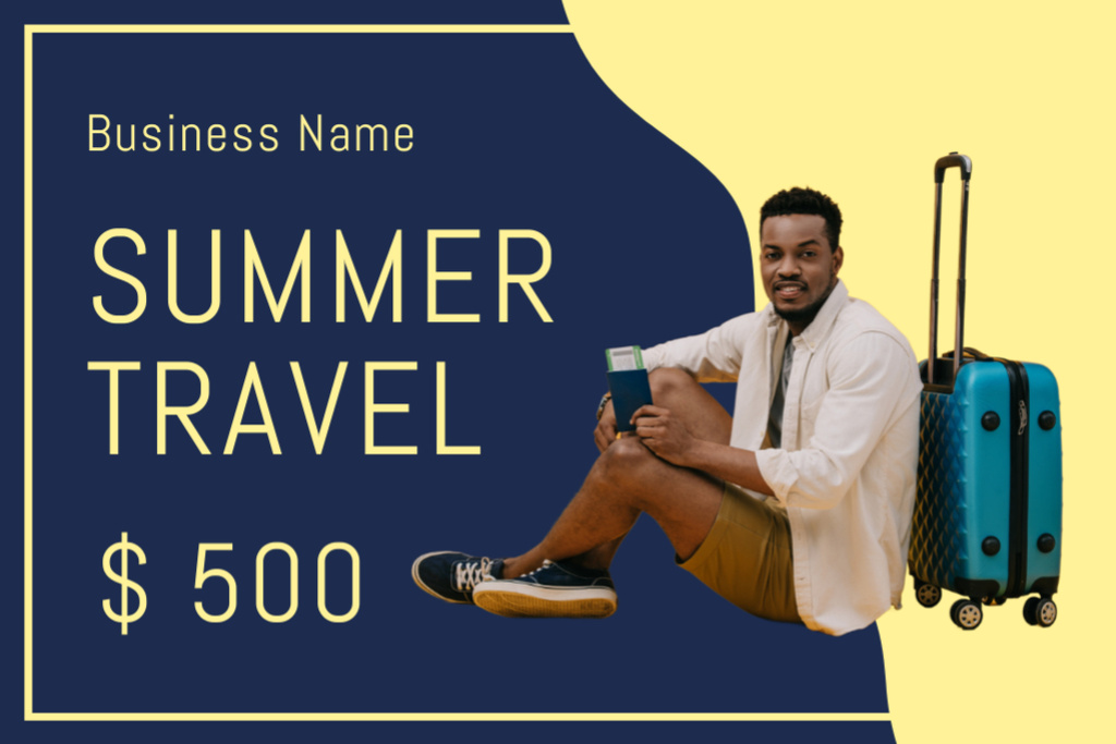 Summer Travel Offer with African American Tourist Gift Certificate Design Template