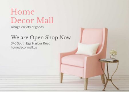 Ontwerpsjabloon van Postcard van Home Decor Offer with Soft Pink Armchair