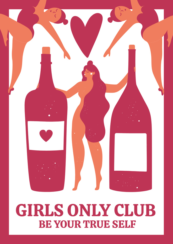 Illustration of Women and Wine Bottles Poster Šablona návrhu