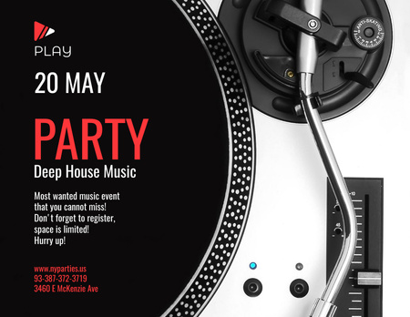 Wonderful Music Party Promotion with Vinyl Record Player Flyer 8.5x11in Horizontal Design Template