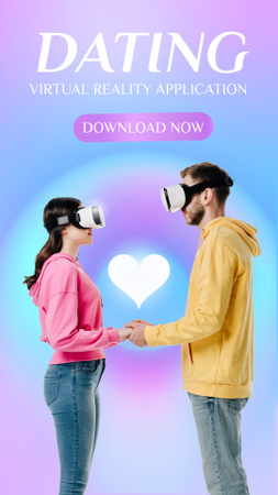 Couple in VR Glasses for Dating App Promotion Instagram Story Tasarım Şablonu