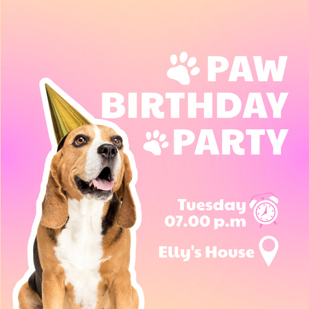 Köpek Doğum Günü Partisine Davet Instagram Tasarım Şablonu