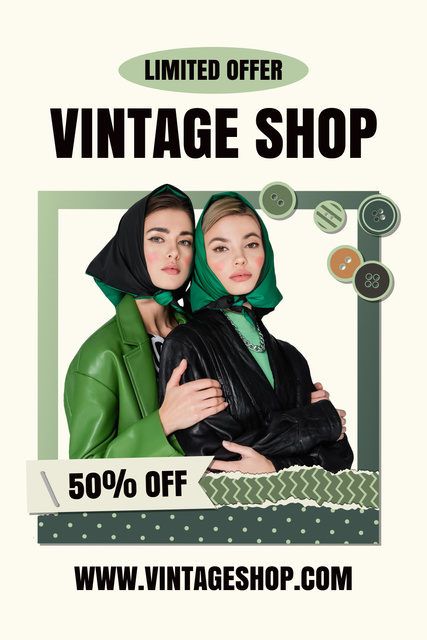 Retro women for vintage shop green Pinterest tervezősablon