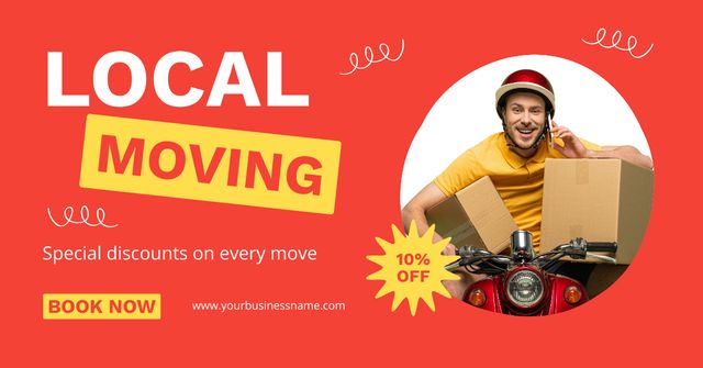 Local Moving Services Ad with Deliver on Scooter Facebook ADデザインテンプレート