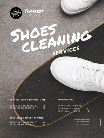 Ontwerpsjabloon van Poster US van Shoes Cleaning Services Ad with Sportsman on Skateboard