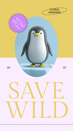 Ontwerpsjabloon van Instagram Story van Bewustwording van de opwarming van de aarde met Penguin
