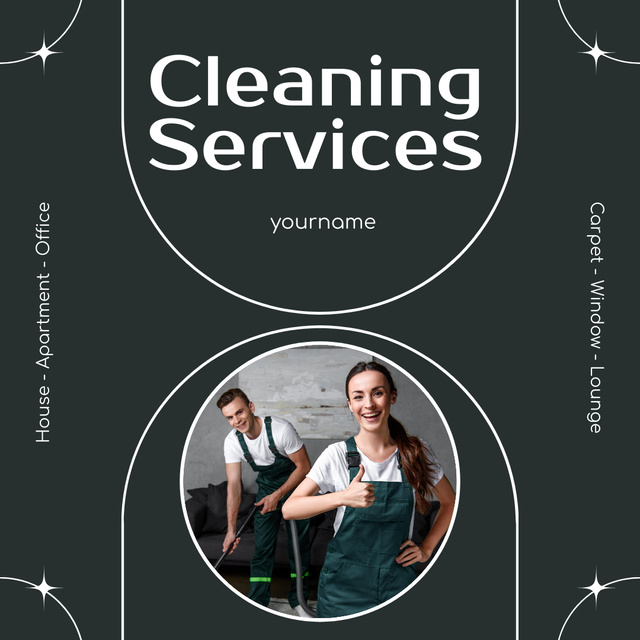 Designvorlage Cleaning Service Ad with Smiling Workers für Instagram AD