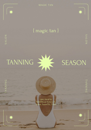 Tanning Season Announcement with Girl on Beach Poster 28x40in Design Template