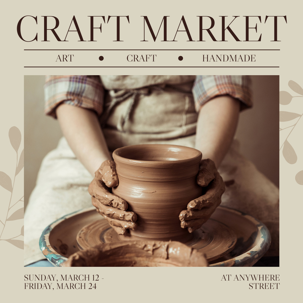 Ontwerpsjabloon van Instagram van Announcement of Craft Market with Pottery