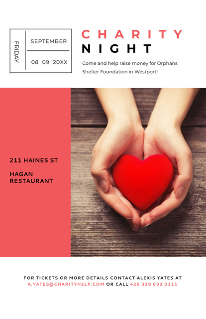 Charity Event Hands Holding Heart Invitation 5.5x8.5inデザインテンプレート