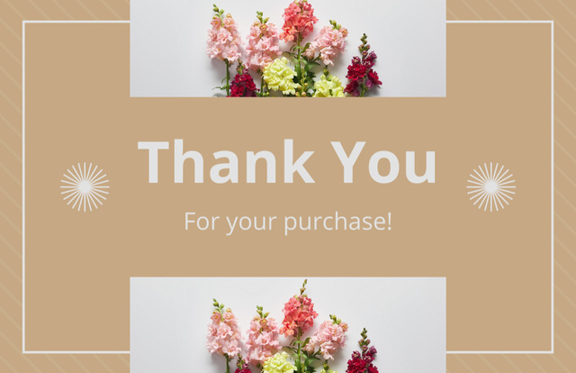 Message Thank You For Your Purchase with Fresh Flowers Business Card 85x55mm Tasarım Şablonu