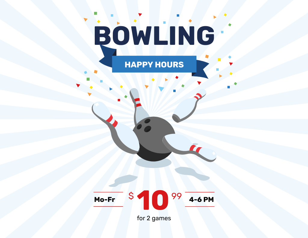 Ontwerpsjabloon van Flyer 8.5x11in Horizontal van Discount on Bowling Playing