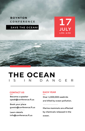Ontwerpsjabloon van Invitation 5.5x8.5in van Ecologie Conferentie Stormachtige zeegolven