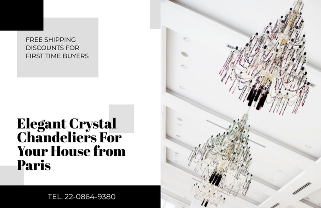 Lovely Crystal Chandeliers Offer With Shipping Flyer 5.5x8.5in Horizontal Design Template