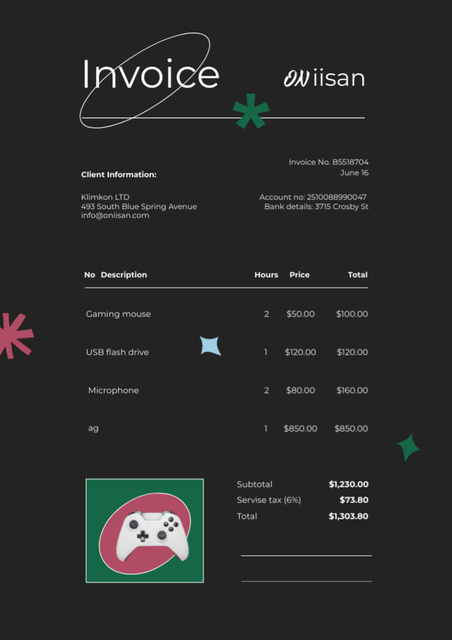 Gaming Gear Purchase with Gamepad Invoice Design Template