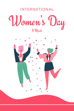 Dancing Happy Women on Women's Day Pinterest Design Template