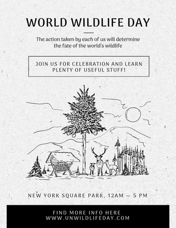 World Wildlife Day Event Announcement Nature Drawing Flyer 8.5x11in Design Template