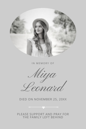 Funeral Remembrance with Black and White Photo Postcard 4x6in Vertical Design Template