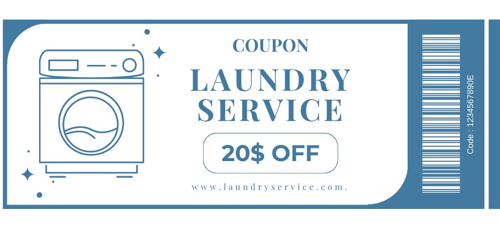 Laundry Service Voucher Offer with Simple Illustration of Washing Machine Coupon 3.75x8.25in – шаблон для дизайну