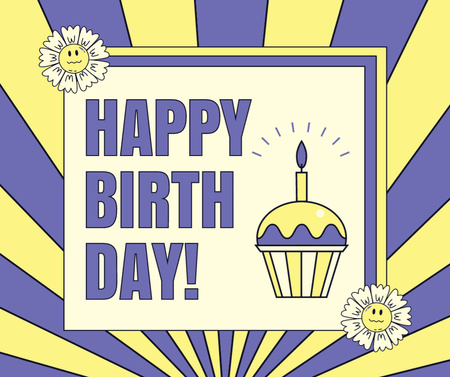 Designvorlage Festive Birthday Wishes with Cute Daisies für Facebook