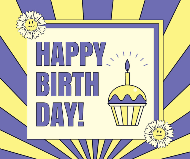 Festive Birthday Wishes with Cute Daisies Facebook – шаблон для дизайну