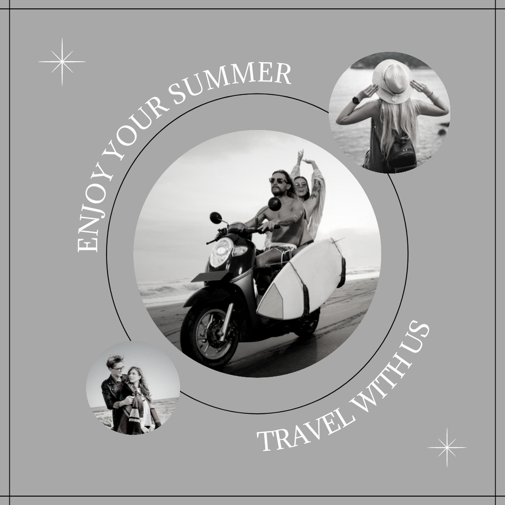 Young Couple Riding Scooter on Beach Instagram Design Template