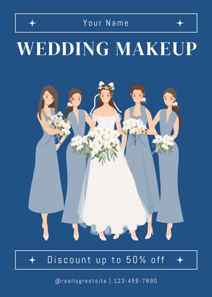 Ontwerpsjabloon van Flayer van Wedding Makeup Services Ad with Bride and Bridesmaids