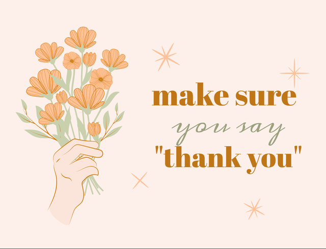 Thankful Phrase With Illustrated Hand And Bouquet Postcard 4.2x5.5in Design Template