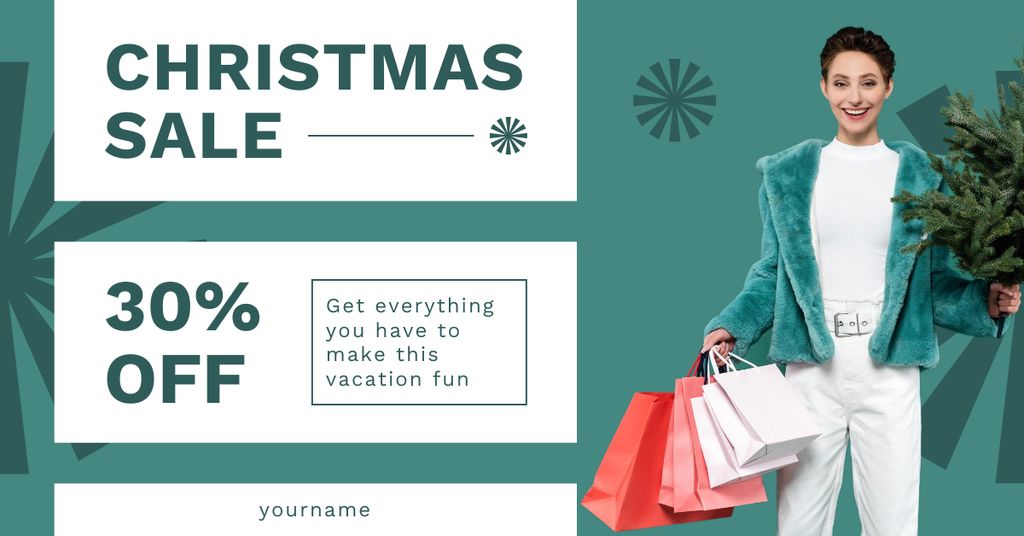 Plantilla de diseño de Woman with Bags on Christmas Shopping Facebook AD 