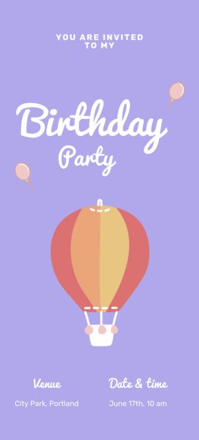 Birthday Party Announcement with Hot Air Balloon Invitation 9.5x21cm – шаблон для дизайна