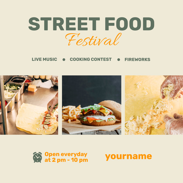 Street Food Festival Announcement with Various Dishes
