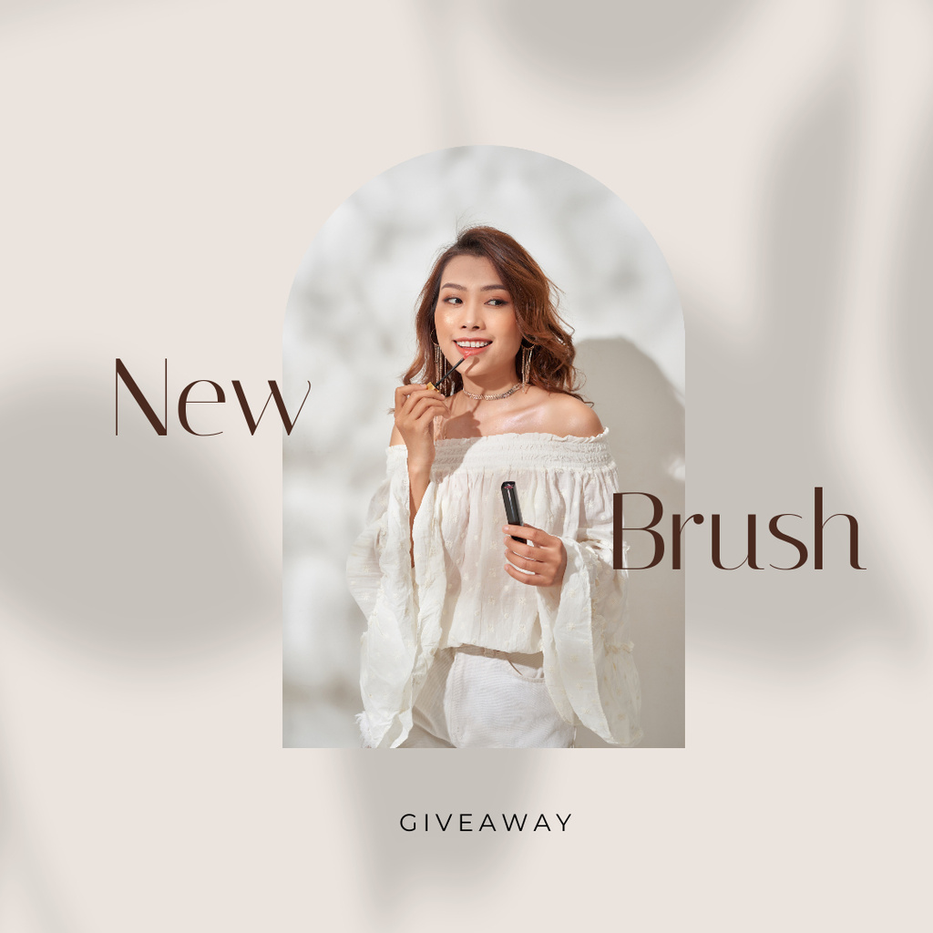 Plantilla de diseño de New Brush Giveaway with Woman applying lipstick Instagram 
