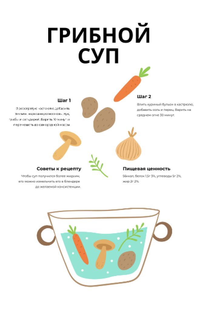 Cooking ingredients for Mushroom Soup Recipe Card Design Template