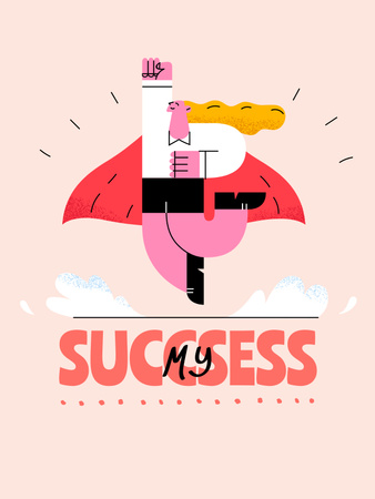 Template di design ragazza power ispirazione con donna felice sul posto di lavoro Poster US