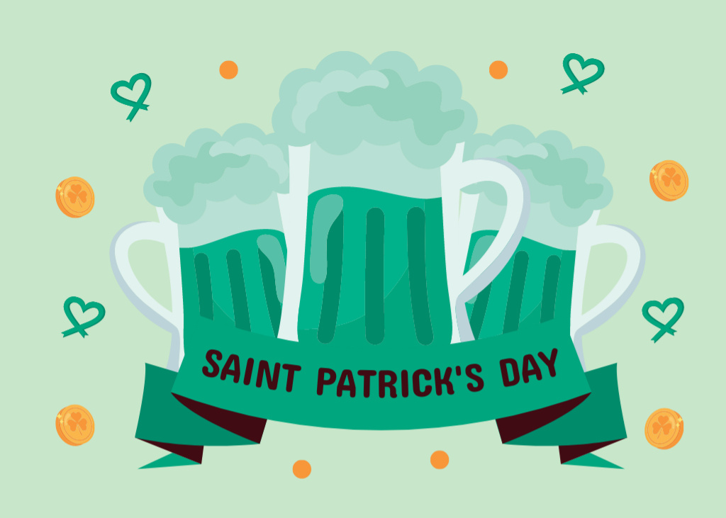 Happy St. Patrick's Day with Beer Glasses Postcard 5x7in – шаблон для дизайна