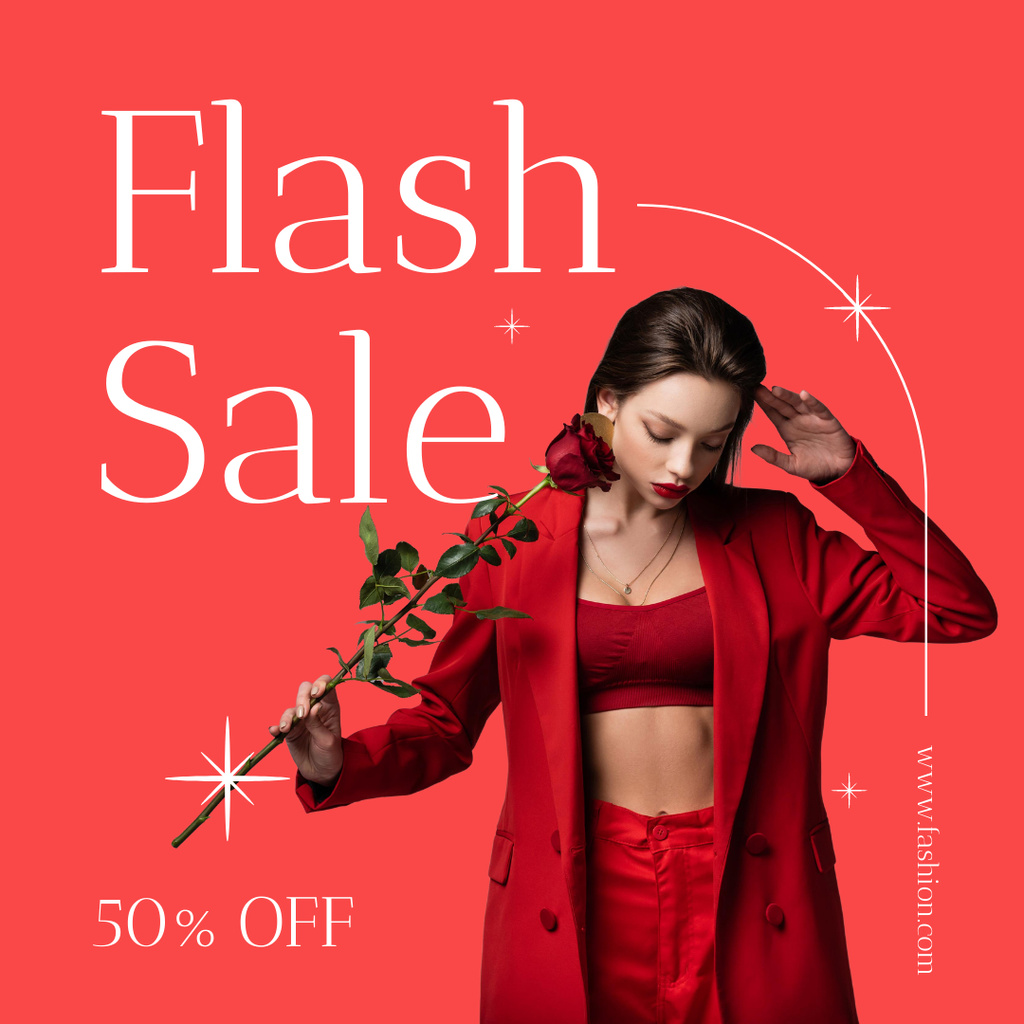 Designvorlage Fashion Brand Special Offer At Half Price With Red Suit für Instagram