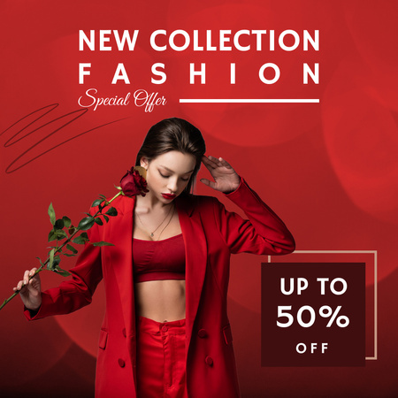 New Female Outfit Collection with Young Woman in Red Instagram Design Template