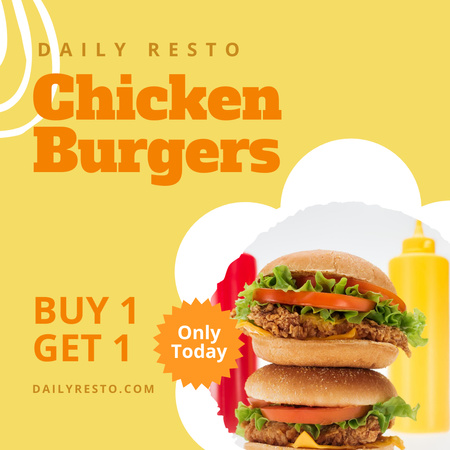 Csirke Burger ajánlat promócióval az étteremben Instagram tervezősablon