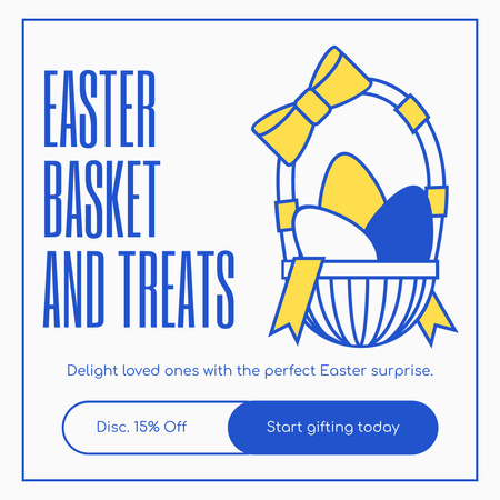 Plantilla de diseño de Oferta de cestas y golosinas de Pascua con ilustración de huevos de colores Instagram AD 