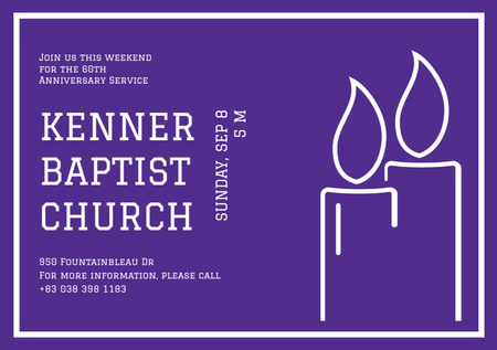 Baptist Church Service With Candles In Frame Flyer A5 Horizontal Design Template