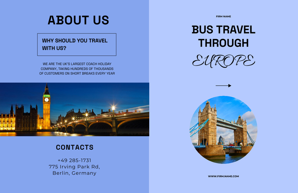 Europe Bus Travel Adventures Offer Brochure 11x17in Bi-fold – шаблон для дизайна