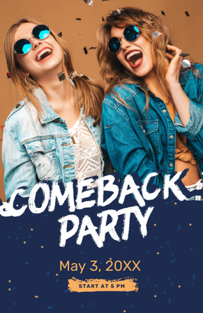 Party Invitation Happy Girls under Confetti Flyer 5.5x8.5in Design Template