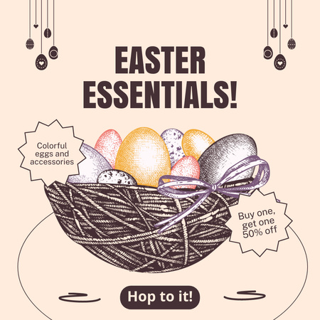 Modèle de visuel Annonce de vente de Pâques avec un joli nid avec des œufs - Instagram