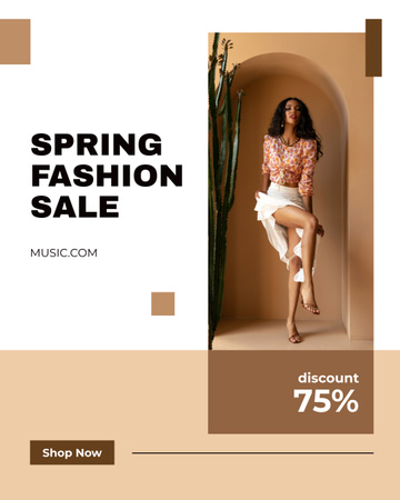 Spring Fashion Sale Announcement with Elegant Woman Instagram Post Vertical Design Template