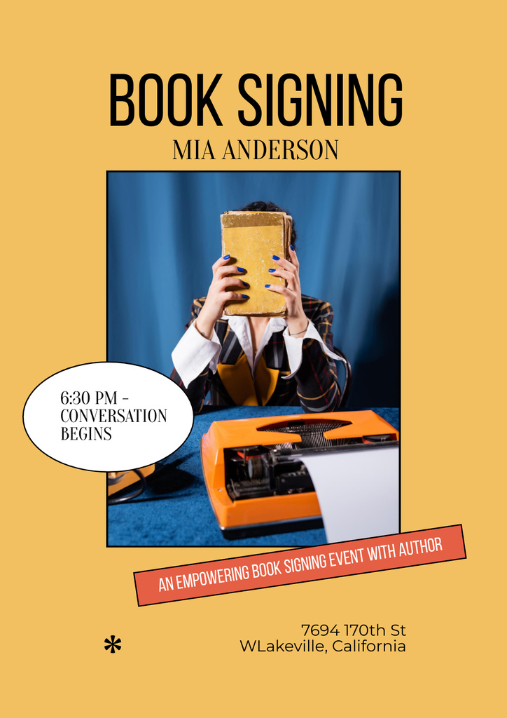 Book Signing Announcement with Retro Typewriter Poster Design Template