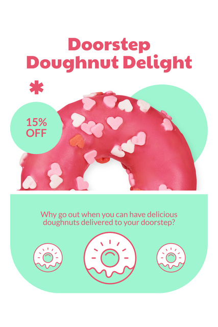 Doughnut Delights Special Ad with Pink Glazed Donut Pinterest Tasarım Şablonu