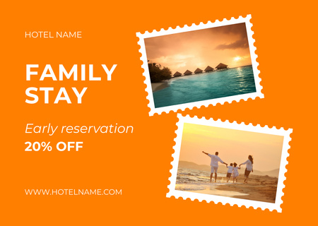 Hotel Ad with Family on Vacation Card Design Template