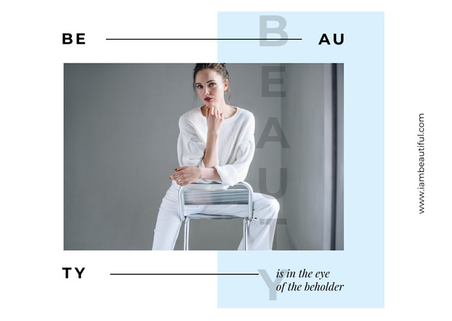 Young woman posing in white clothes Postcard Design Template